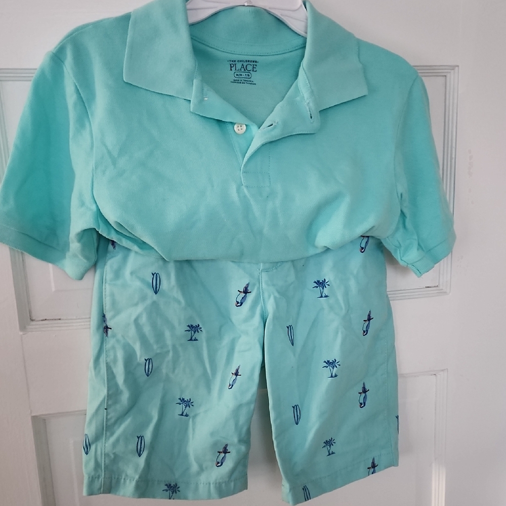 The Children's Place Aqua Polo and Shorts Set